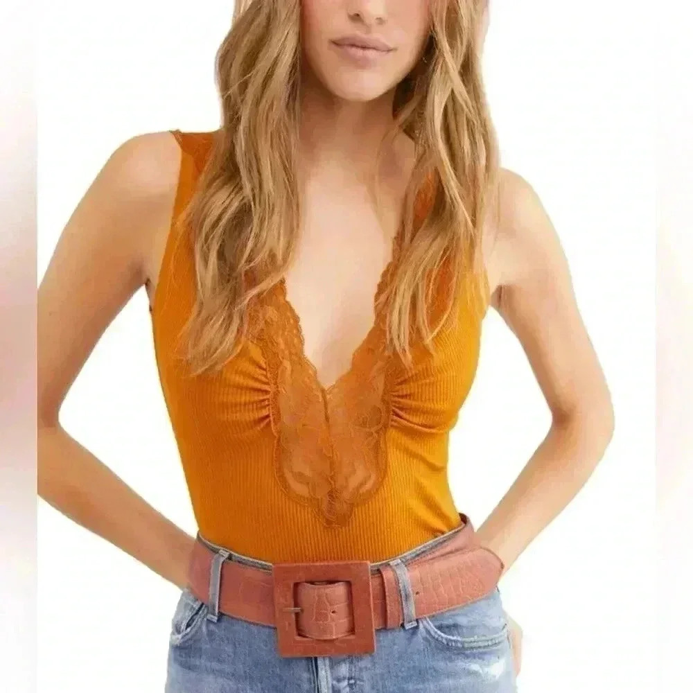 Free People Orange Lace Bodysuit